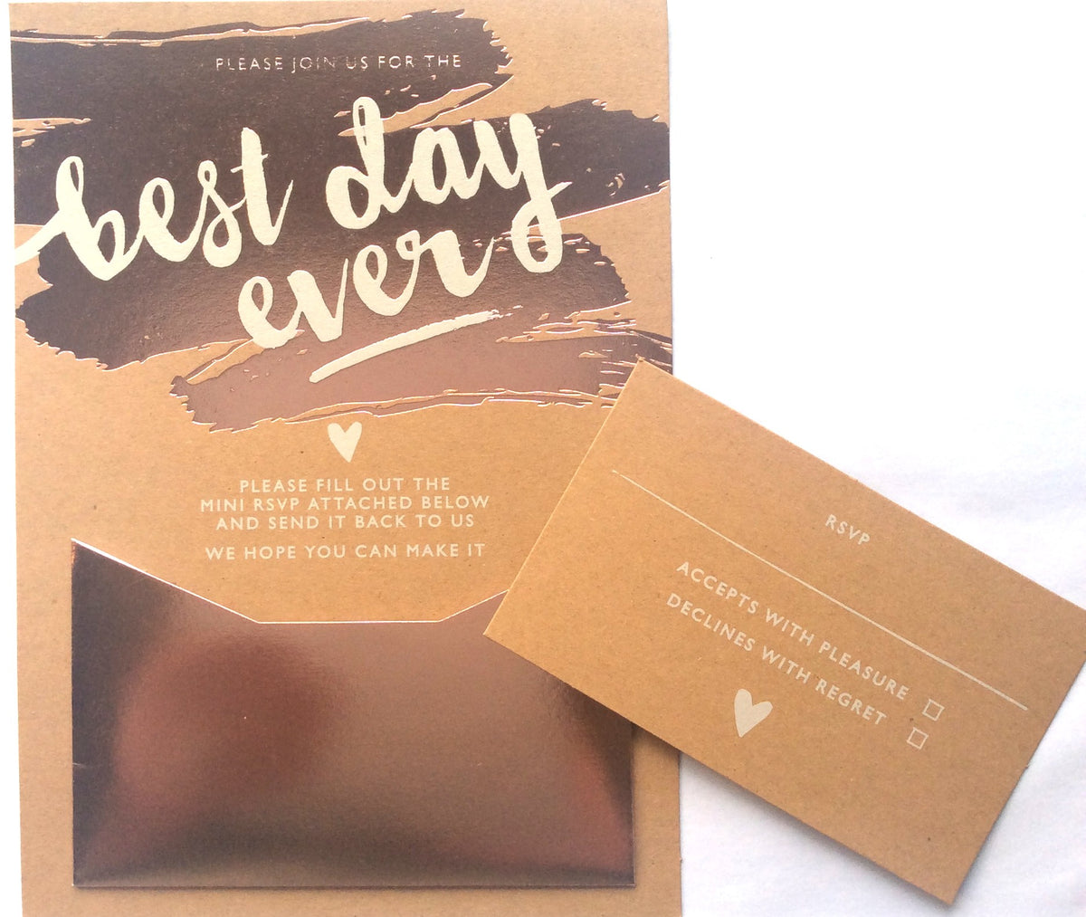 Rose Gold Wedding Invitation Cards with RSVP Envelopes – Pack of 50 | Rustic & Elegant