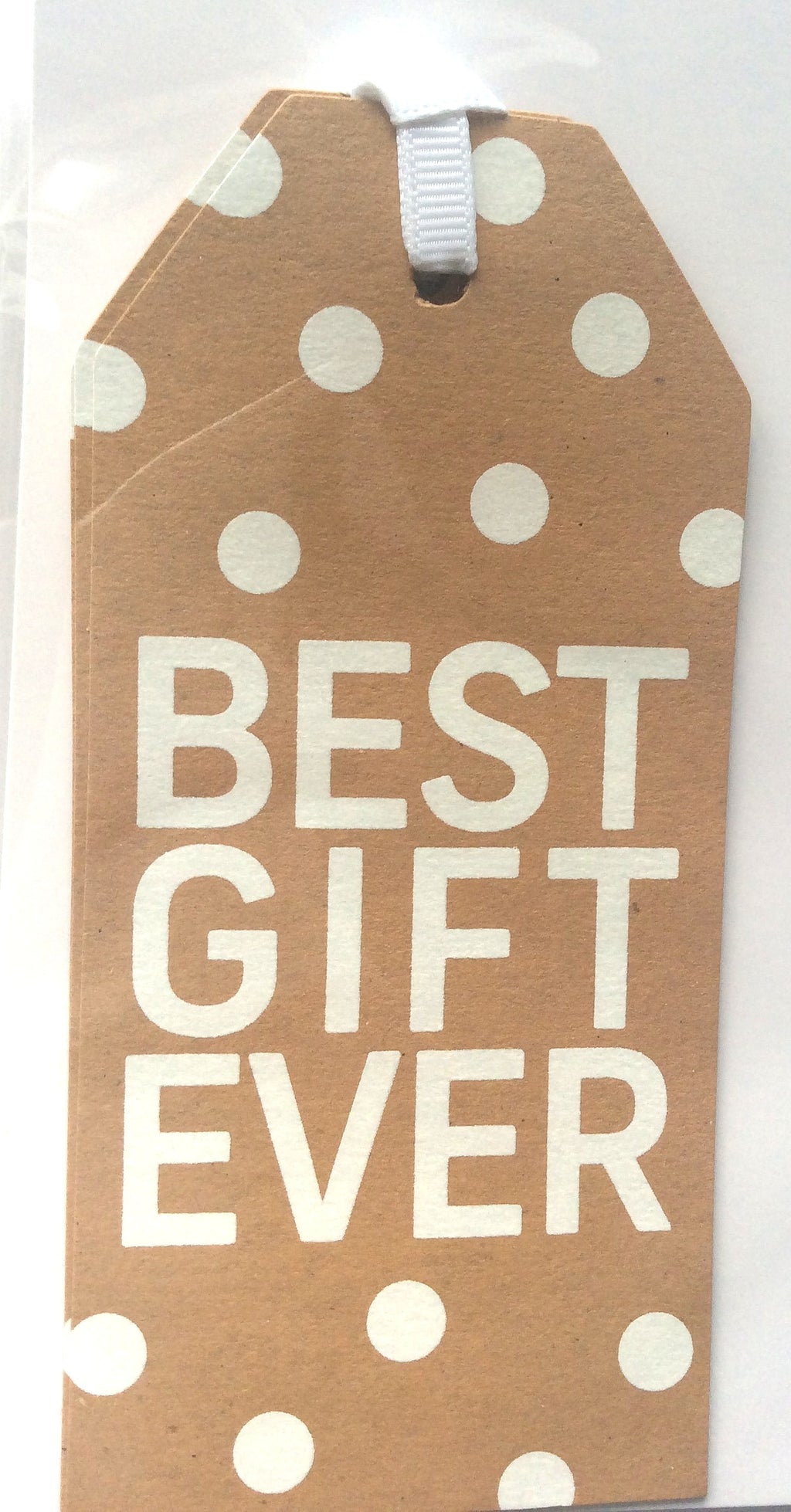 Paperchase kraft gift tag with white polka dots and Best Gift Ever lettering