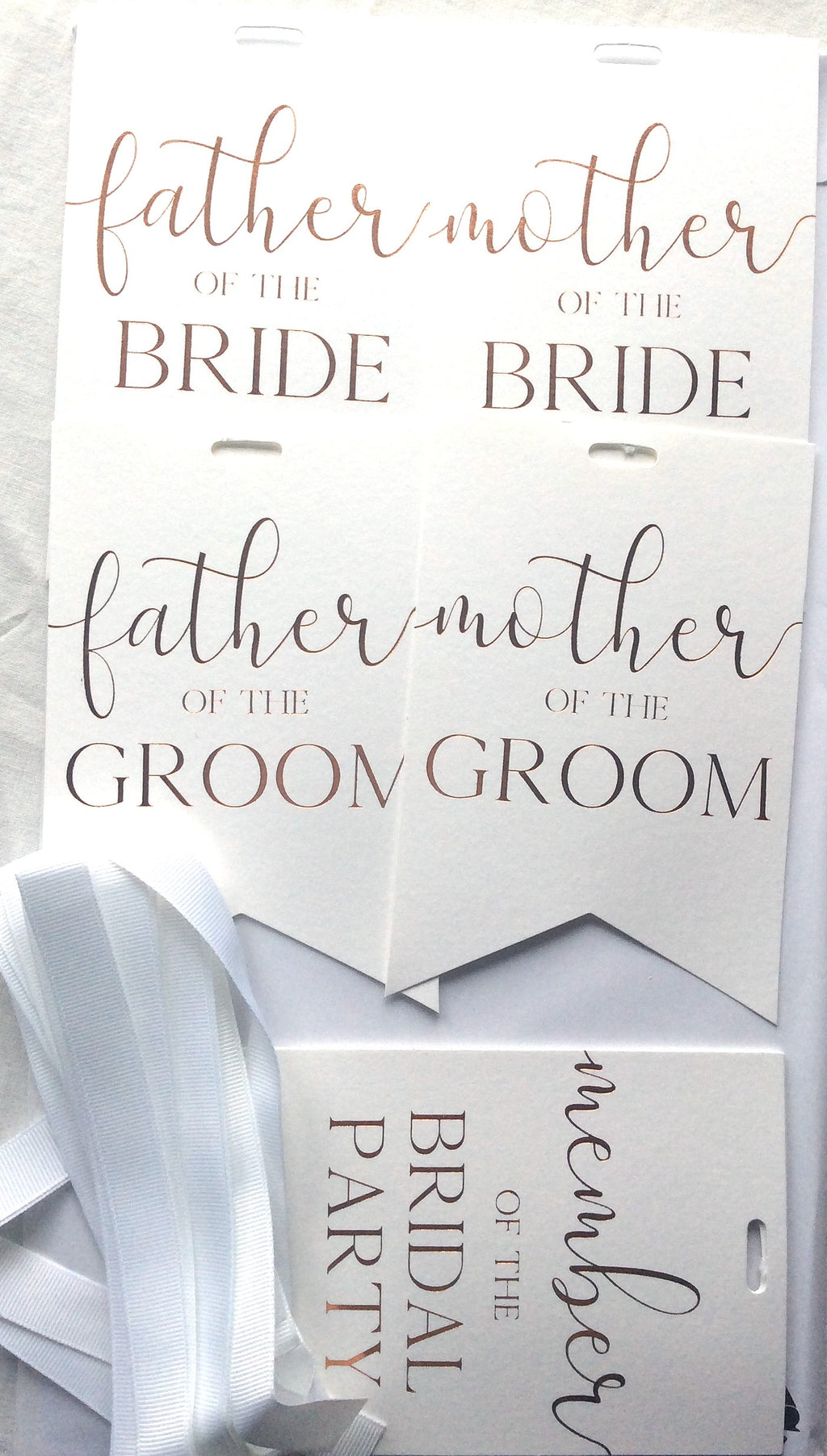 Paperchase pack of eight wedding chair signs with ribbons