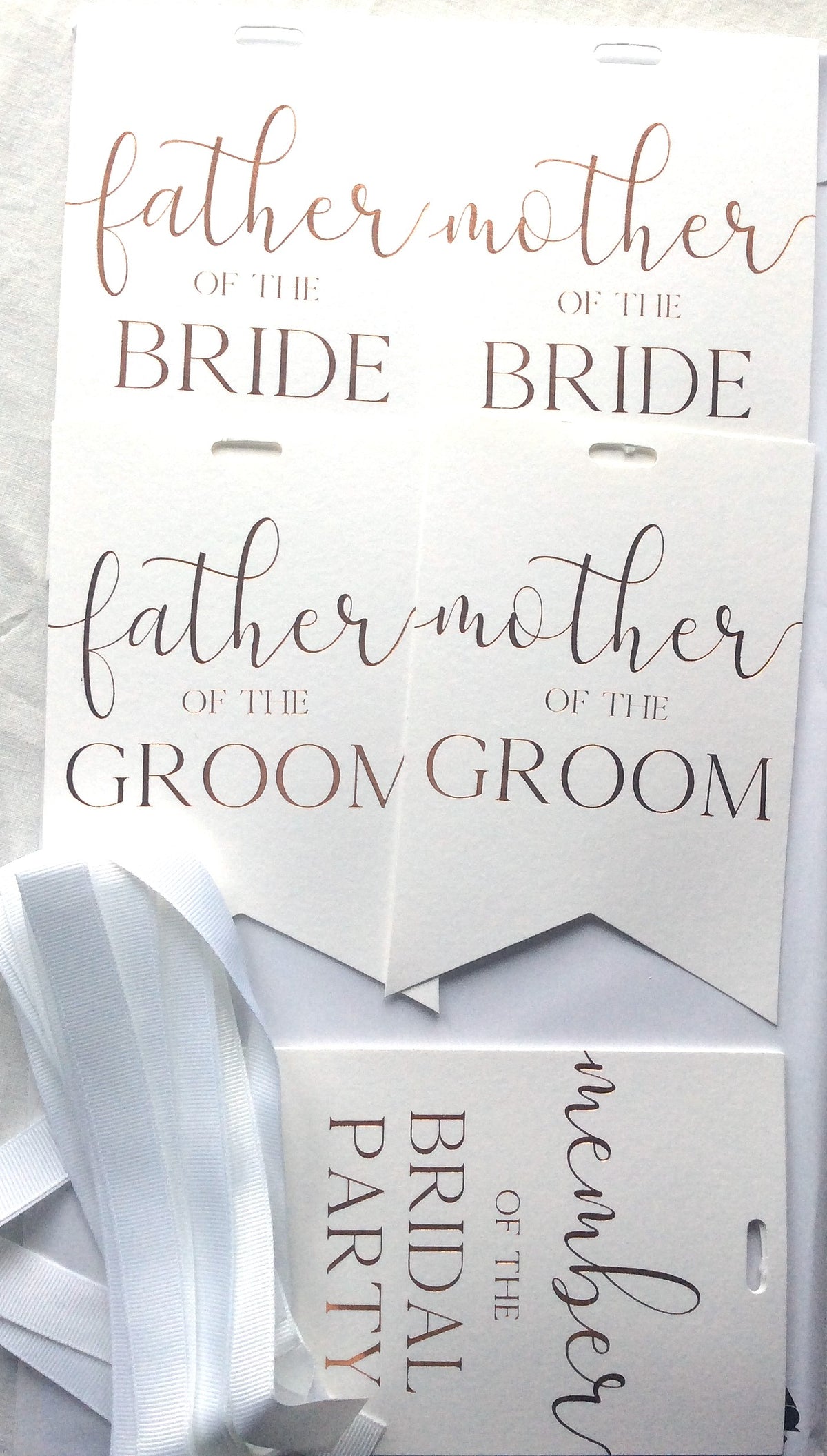 Paperchase pack of eight wedding chair signs with ribbons
