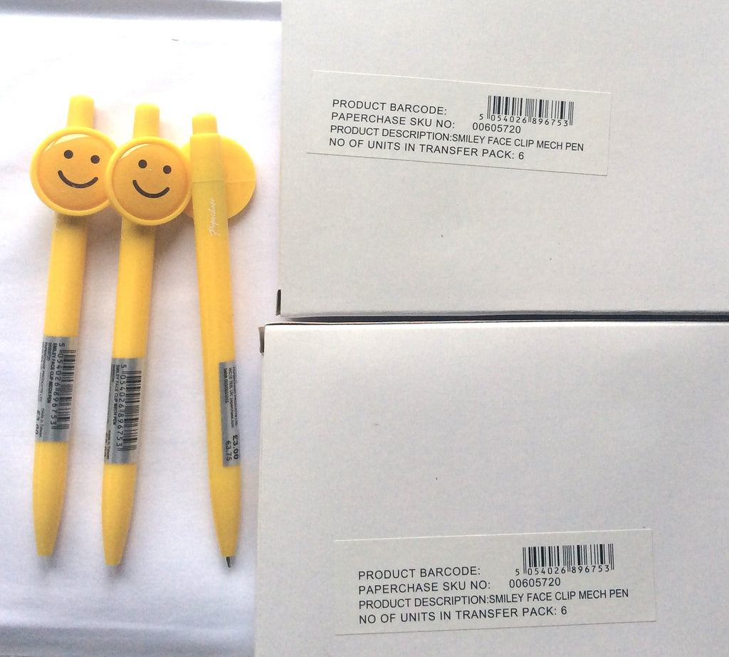 Paperchase pack of six yellow smiley face clip mechanism pens