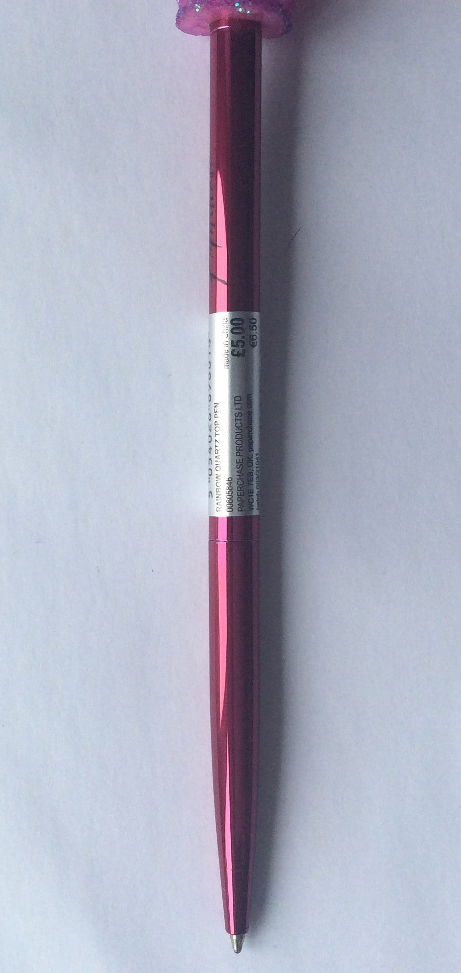 Pack of twelve Paperchase Rainbow Quartz Top ballpoint pens with pink glitter toppers