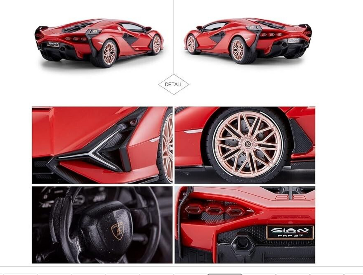 Detail views of the Lamborghini Sian RC car headlights wheels interior and rear lights