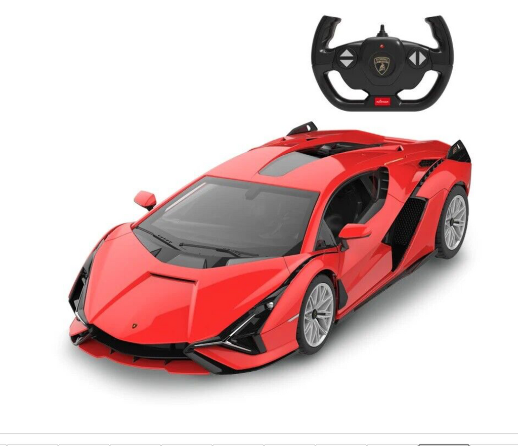 Red Lamborghini Sian remote control car with steering wheel style controller