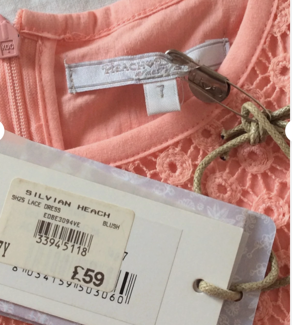 Silvian Heach Girls Peach Lined Lace Dress Age 7