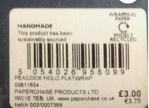 Paperchase Peacock Holo Flat Wrap Paper – Bundle of 20 Sheets (2 Packs)