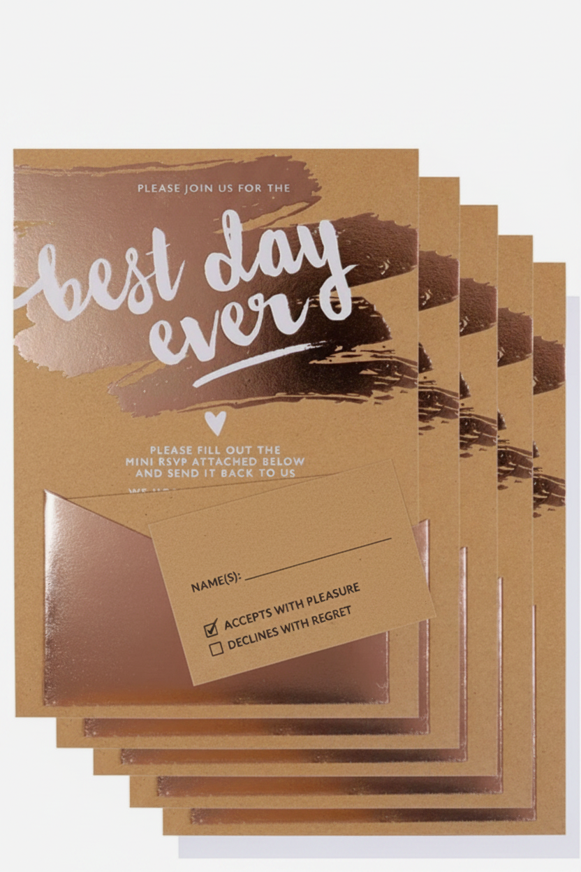 Rose Gold Wedding Invitation Cards with RSVP Envelopes – Pack of 50 | Rustic & Elegant