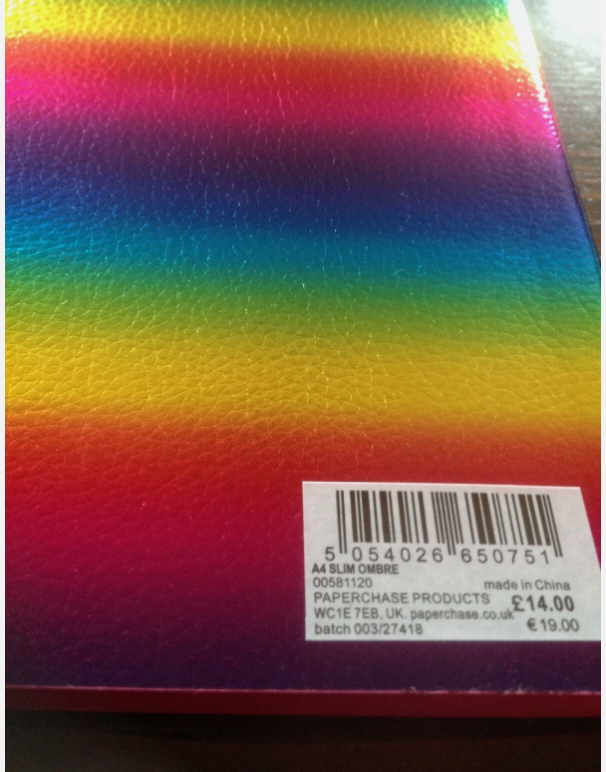 Paperchase barcode label showing RRP £14