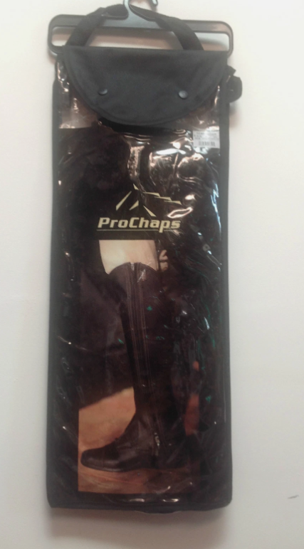 Close-up of black leather ProChaps Competition half chaps
