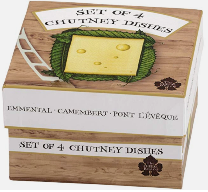 Set of four round Clare Mackie for BIA porcelain cheese chutney dishes with botanical designs