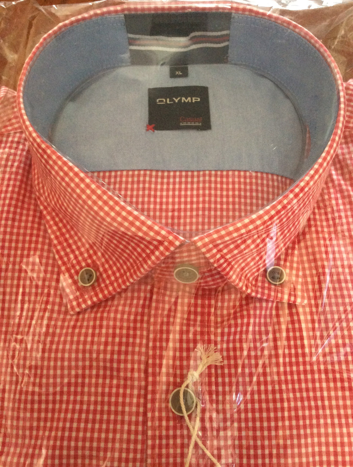 OLYMP Casual Men’s Red Check Cotton Shirt – Modern Fit