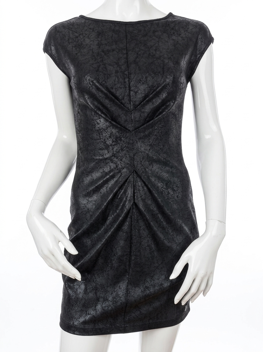 Amy Gee black mottled ruched mini dress, front view