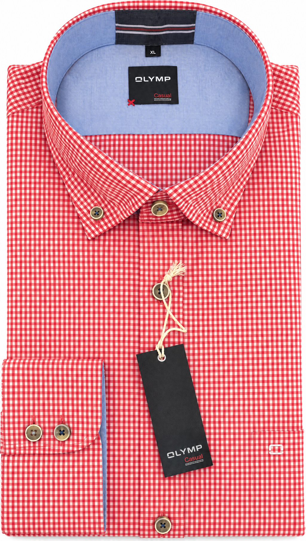 OLYMP Casual Men’s Red Check Cotton Shirt – Modern Fit