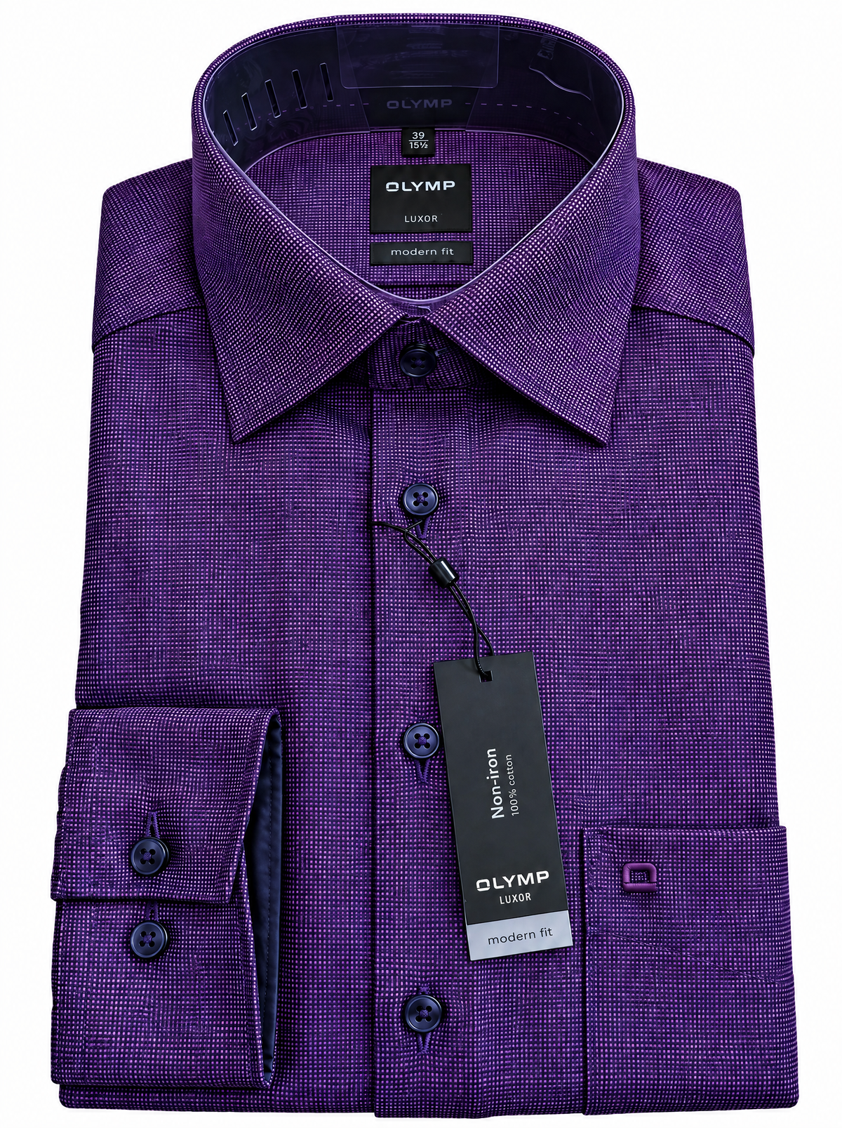 OLYMP Luxor modern fit shirt in deep aubergine with subtle woven pattern and original tags